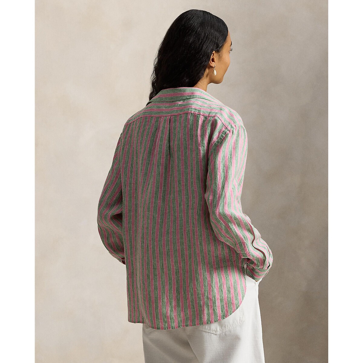 Striped Linen Shirt with Long Sleeves striped green/pink, POLO RALPH LAUREN