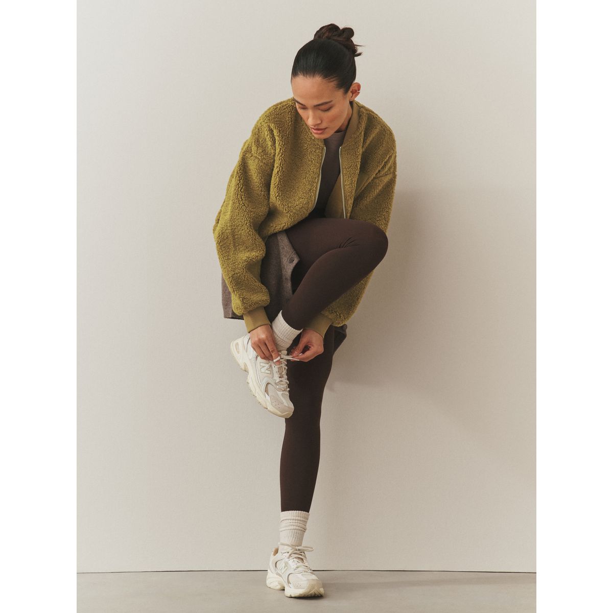 Blouson aviateur imitation peau de mouton vert olive, NEXT