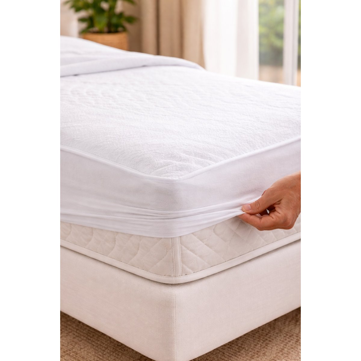 Protege matelas bebe en molleton 60 x 120 cm Carlyne blanc, EDEN