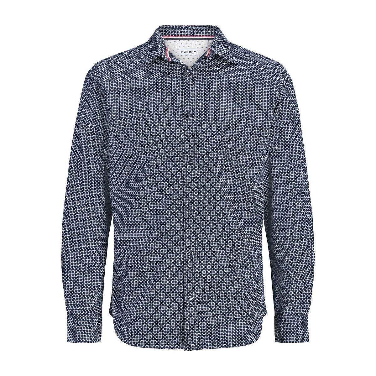 Chemise imprimée micro-motifs, manches longues imprimé bleu foncé, JACK & JONES