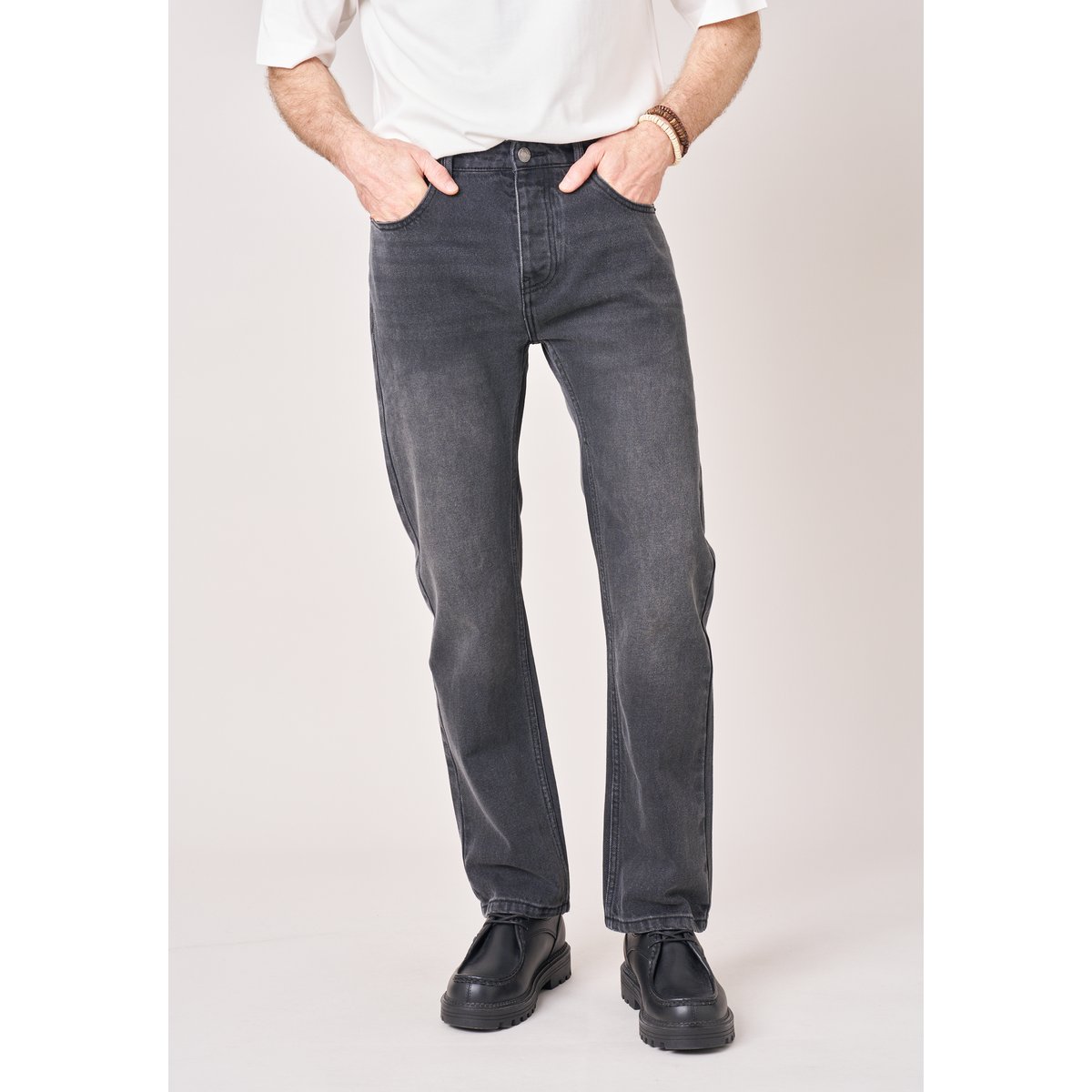 Jean straight homme en coton noir délavé SAUL gris foncé délavé, DEELUXE