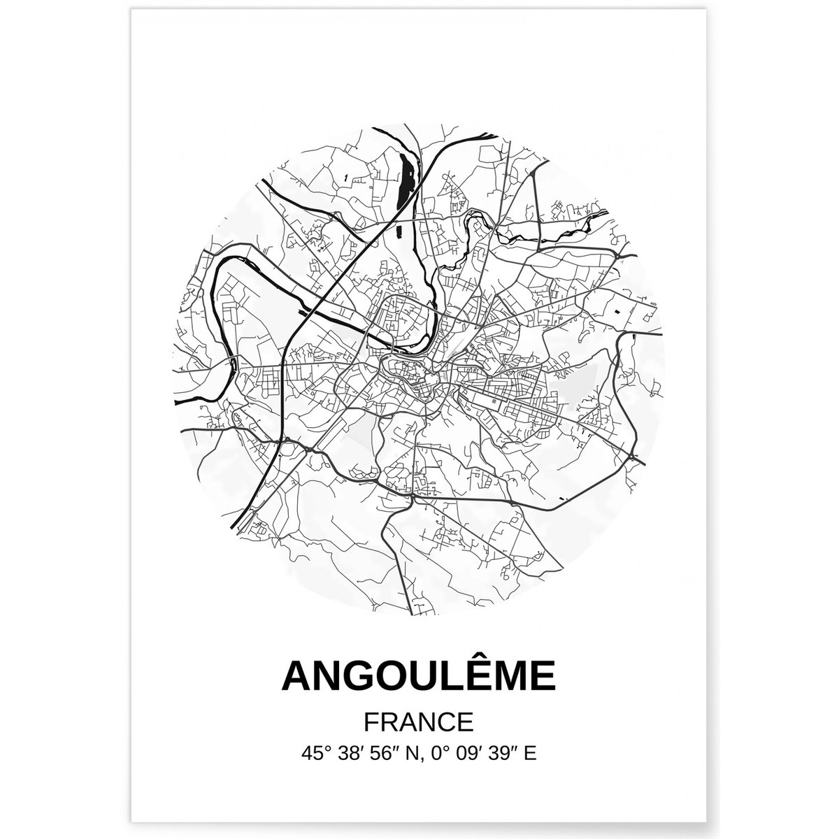 Affiche Carte Angoulême blanc, L'AFFICHERIE
