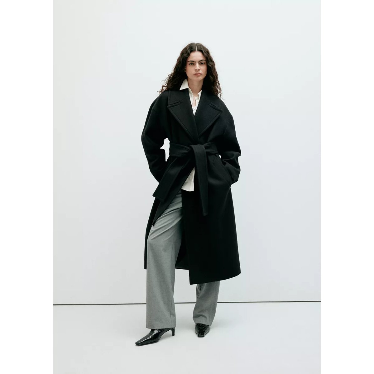 Manteau laine Manteco ceinture noir, MANGO