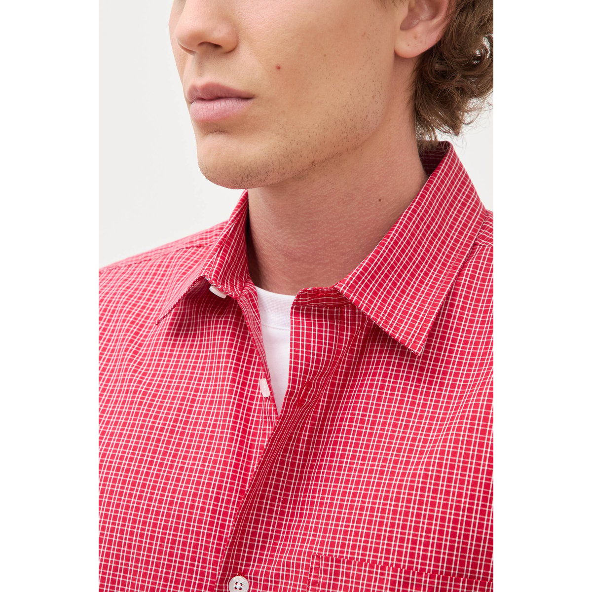 Chemise boyfriend en coton rouge, BONOBO