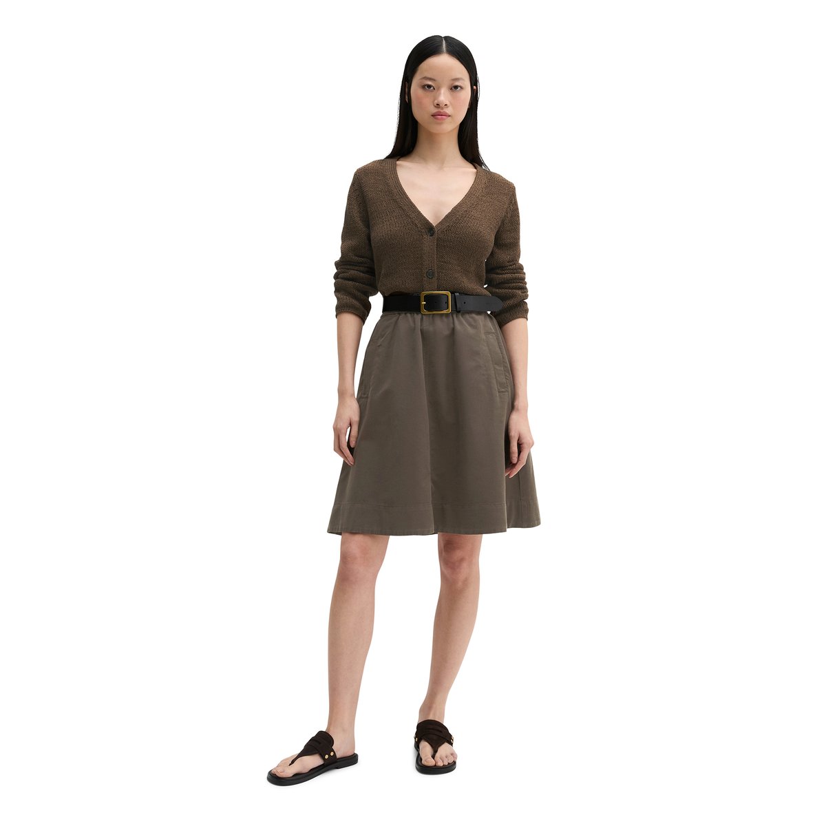 Cardigan slim en fil à bandelettes marron fonce, MARC O'POLO