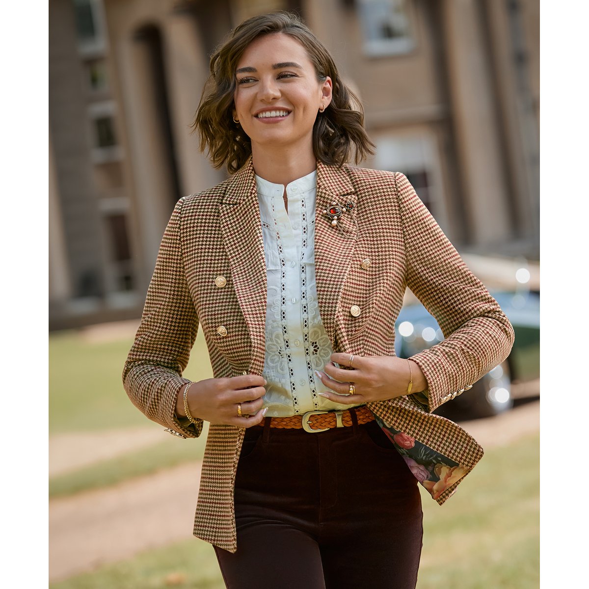 Veste à Carreaux Asymétrique Freya marron, JOE BROWNS