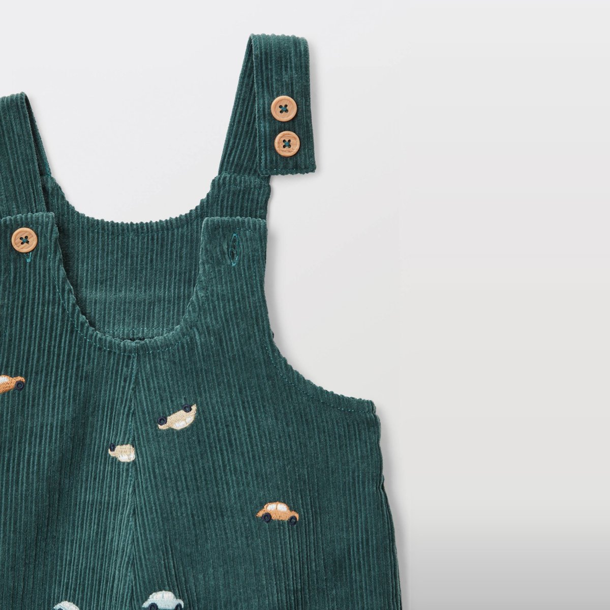 Salopette longue en velours brodée en coton BIO GOTS sage, BOUT'CHOU