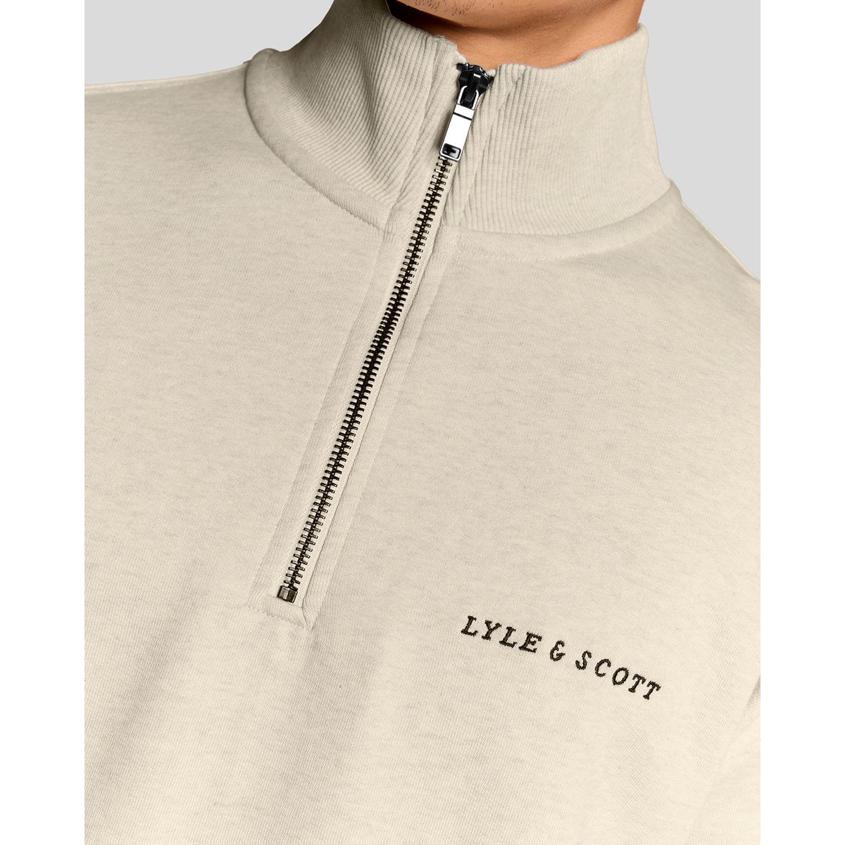 Sweat-shirt camionneur épais script zippé beige glace chiné, LYLE & SCOTT