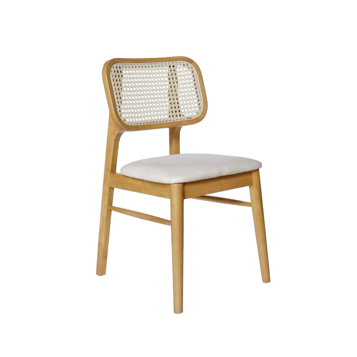 Chaise bohème bois d'hévéa cannage et tissu (lot de 2) MANI chêne, SWEEEK