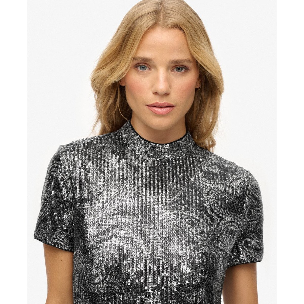 Robe T-shirt Mini à Paillettes sequins à imprimé cachemire, SUPERDRY