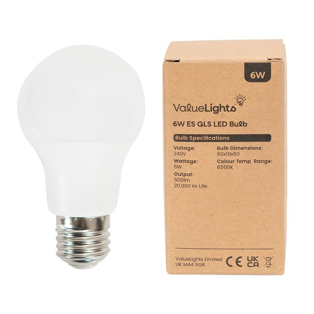 Set of 2 E27 6W LED SMD GLS Bulbs in Cool White transparent white, MINISUN