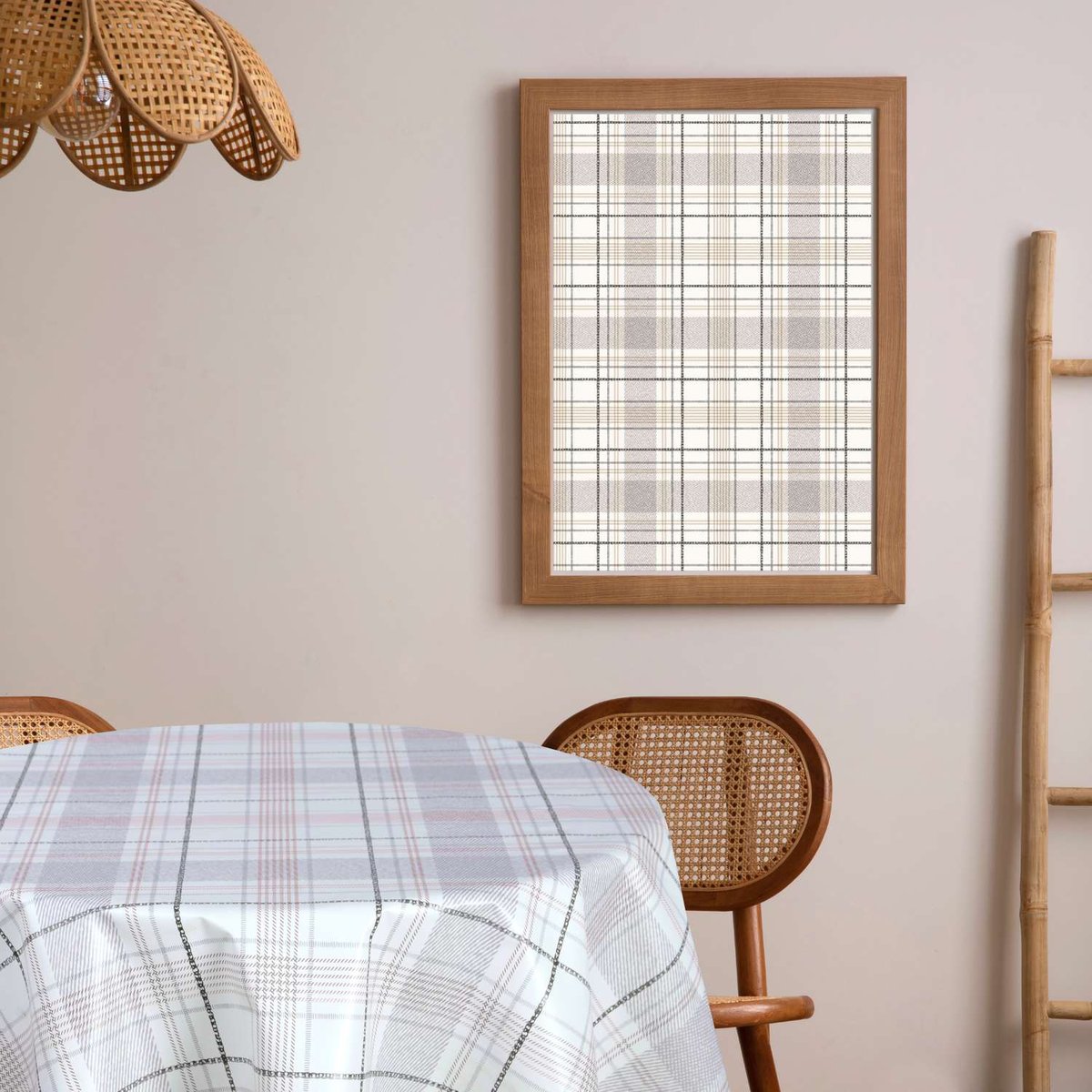 Nappe en toile cirée ronde grand format CARREAU ecru, TOILINUX