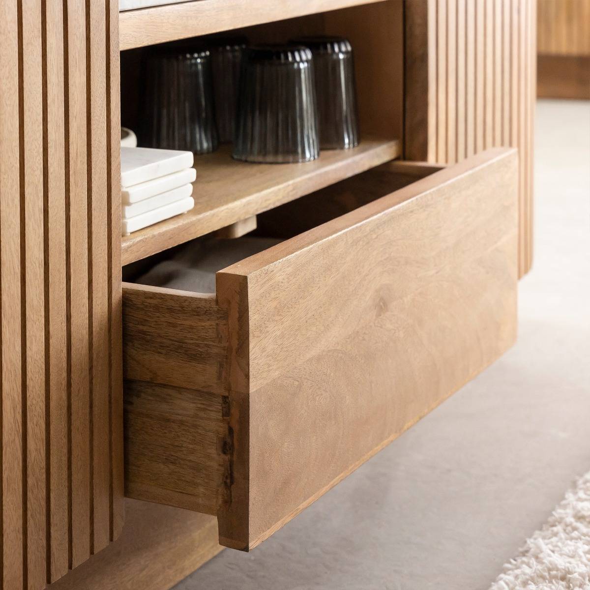 Meuble TV en bois de manguier ADLER bois clair, MADE IN MEUBLES