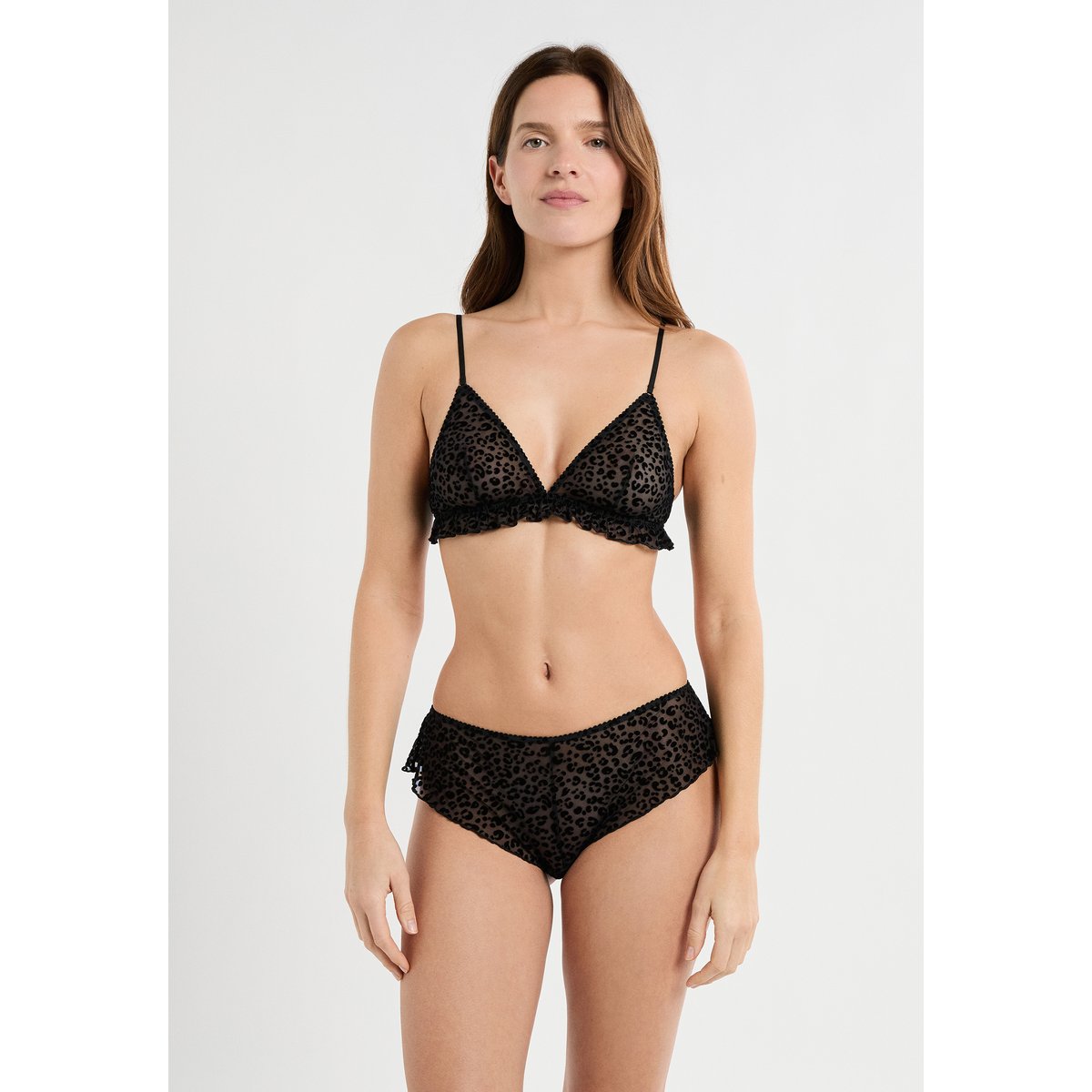 Soutien-gorge triangle en tulle à motif léopard PRESTIGE noir, ETAM