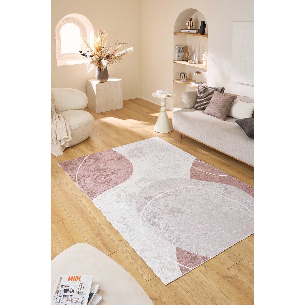 Tapis de salon motifs abstrait GREGE beige, NAZAR RUGS