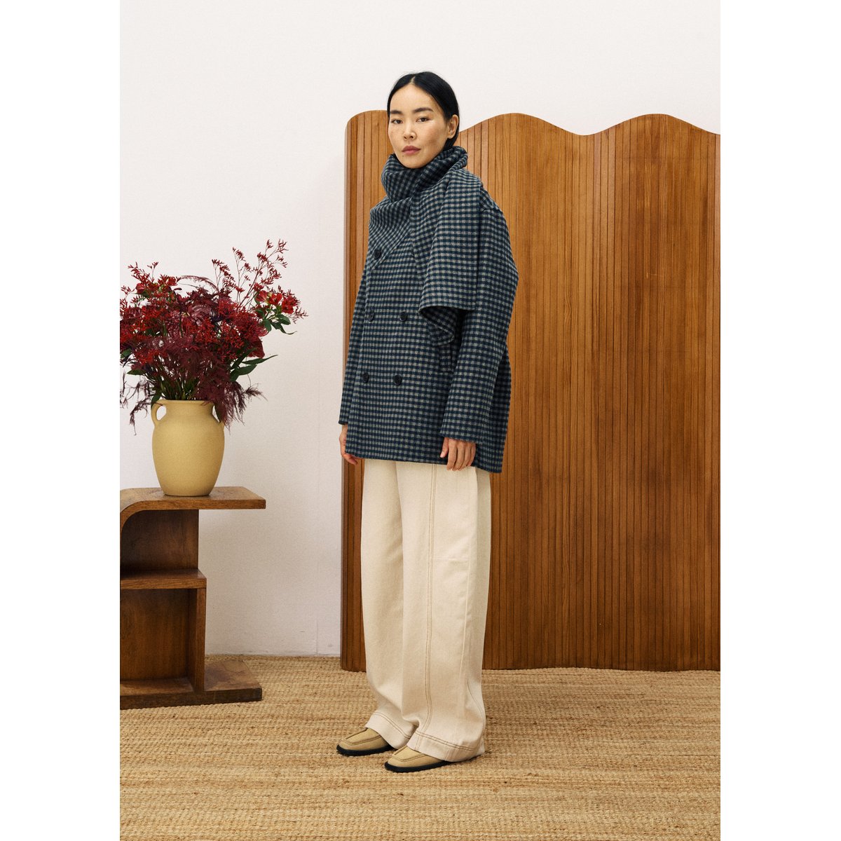 Manteau en laine col roulé SHADOW bleu marine, FRNCH