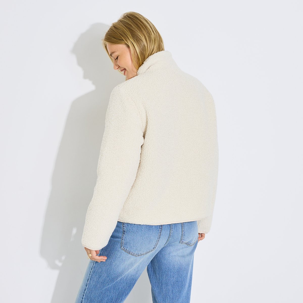 Veste moumoute zippée col montant beige, GRAIN DE MALICE