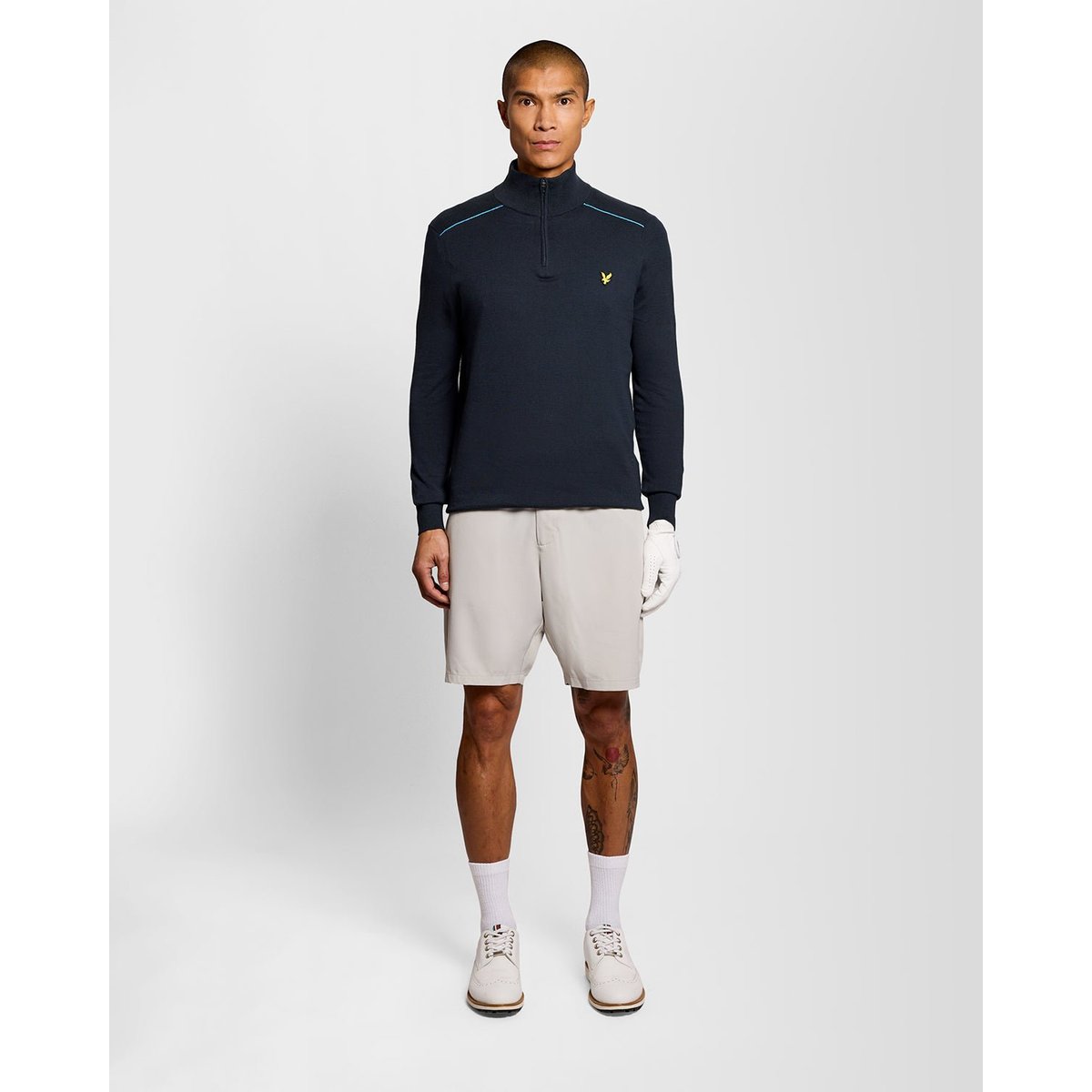 Pull camionneur à liserés zippé bleu foncé marine, LYLE & SCOTT