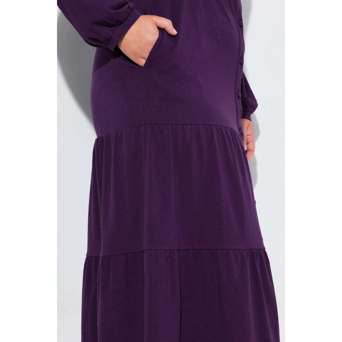 Robe maxi, décolleté rond et manches longues groseilles noires, ULLA POPKEN