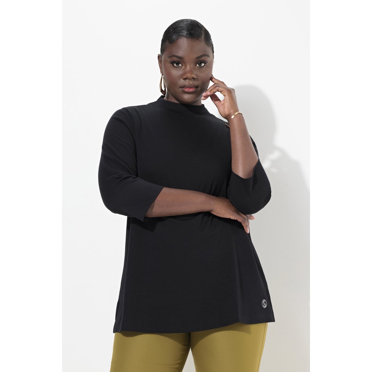 T-shirt à col montant et manches 3/4 noir, ULLA POPKEN