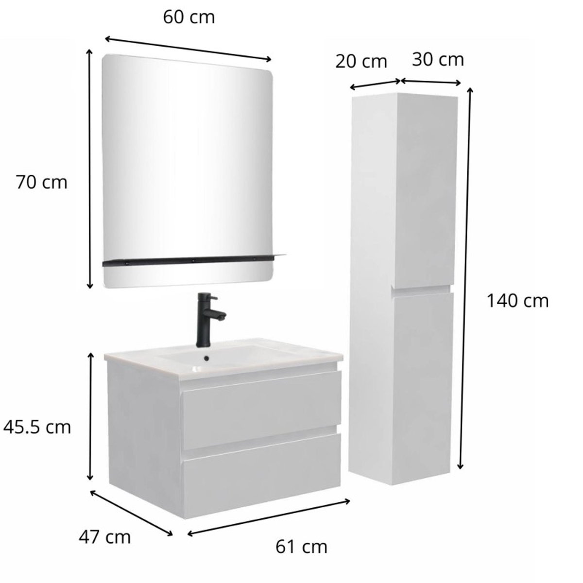 Meuble simple+robinet+miroir+colonne SORRENTO blanc brillant, MOB IN