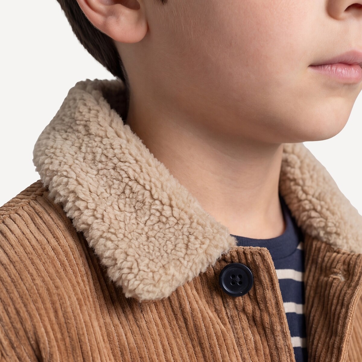 Corduroy faux fur collar utility jacket camel, LA REDOUTE COLLECTIONS