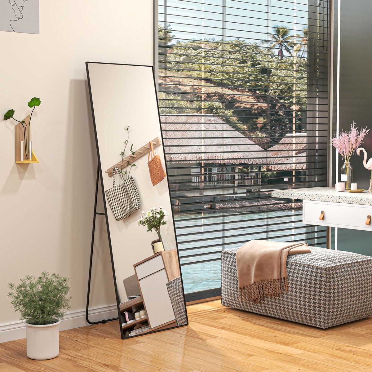 Miroir en pied Verre Noir noir, HOMCOM