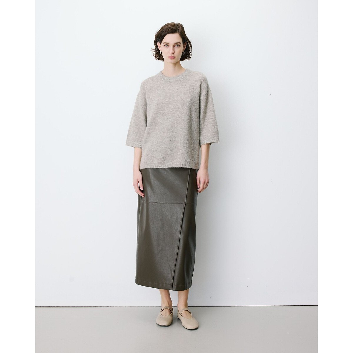 Pull oversize manches 3/4, ASHER taupe clair, GRACE & MILA