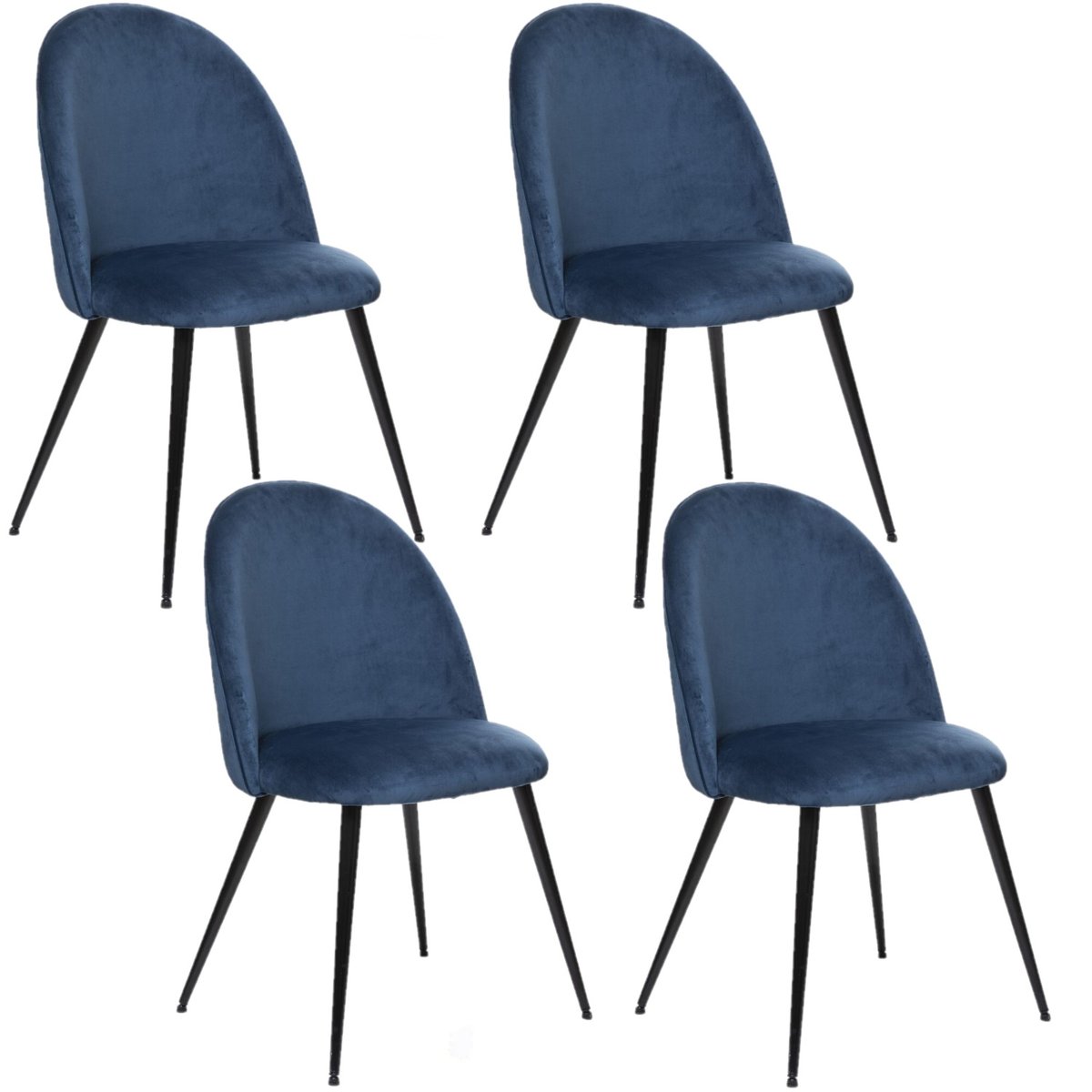 Lot de 4 chaises en velours avec pieds en métal SLANO bleu foncé, TOILINUX