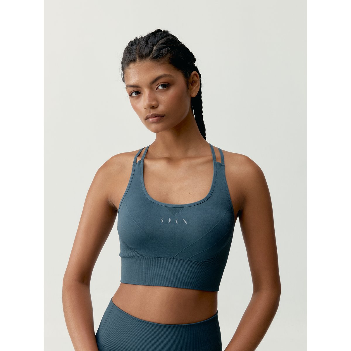 Brassière de sport femme Keren maintien élevé bretelles coussinets amovibles bleu gris tempête, BORN