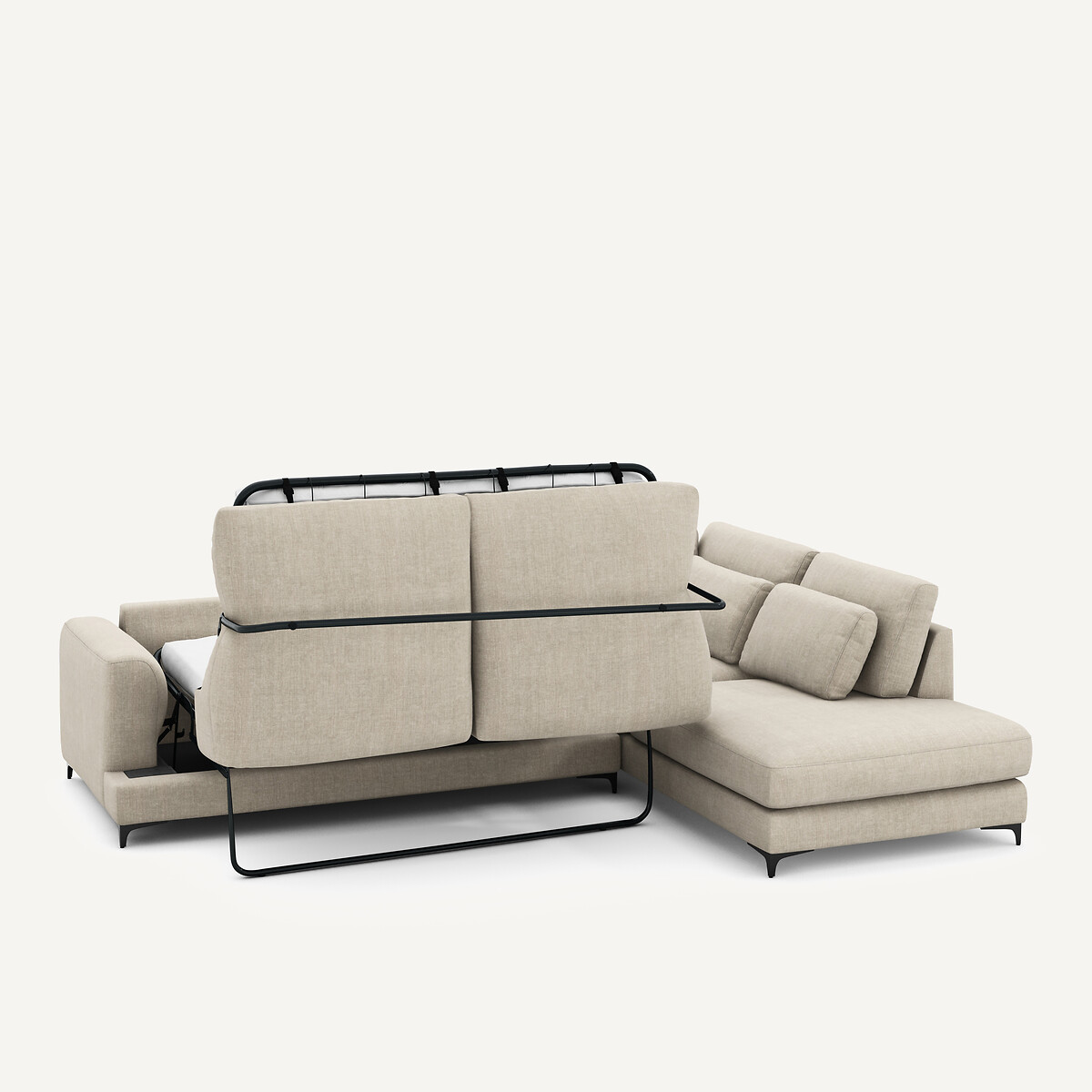Canapé d'angle droit convertible, en coton et lin, Marsile beige, AM.PM