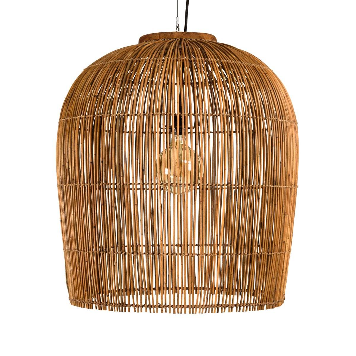 Suspension 59x59cm en rotin couleur naturelle et bois de teck recyclé SWING bois naturel, PIER IMPORT
