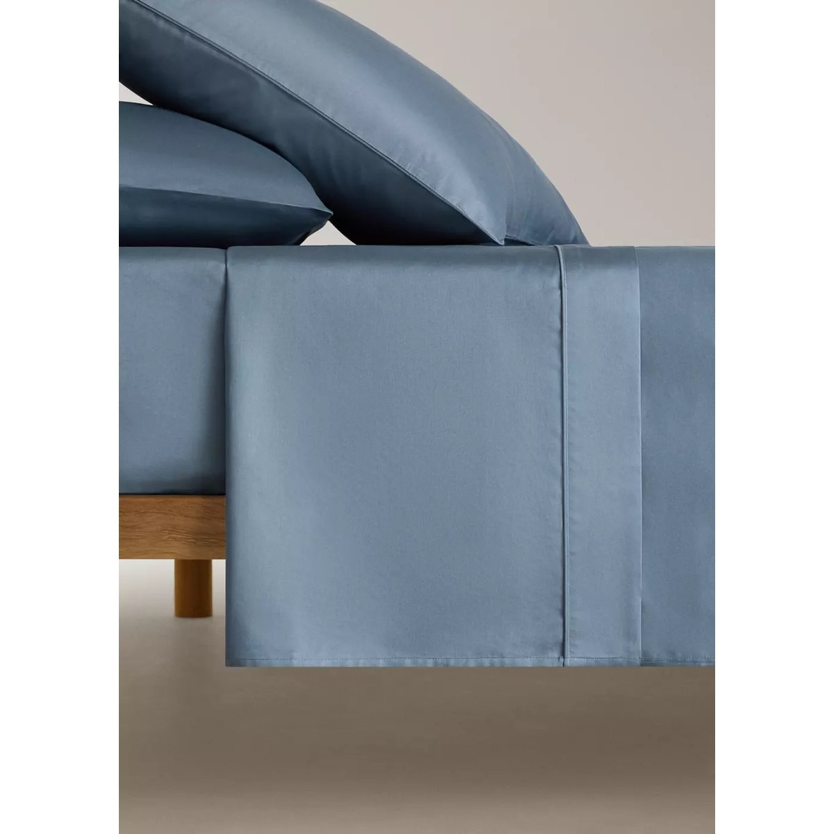 Drap plat coton satin 600 fils lit 90 cm bleu, MANGO HOME