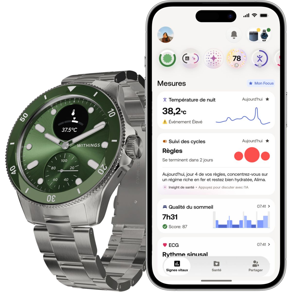 Montre santé Scanwatch Nova verte vert, WITHINGS