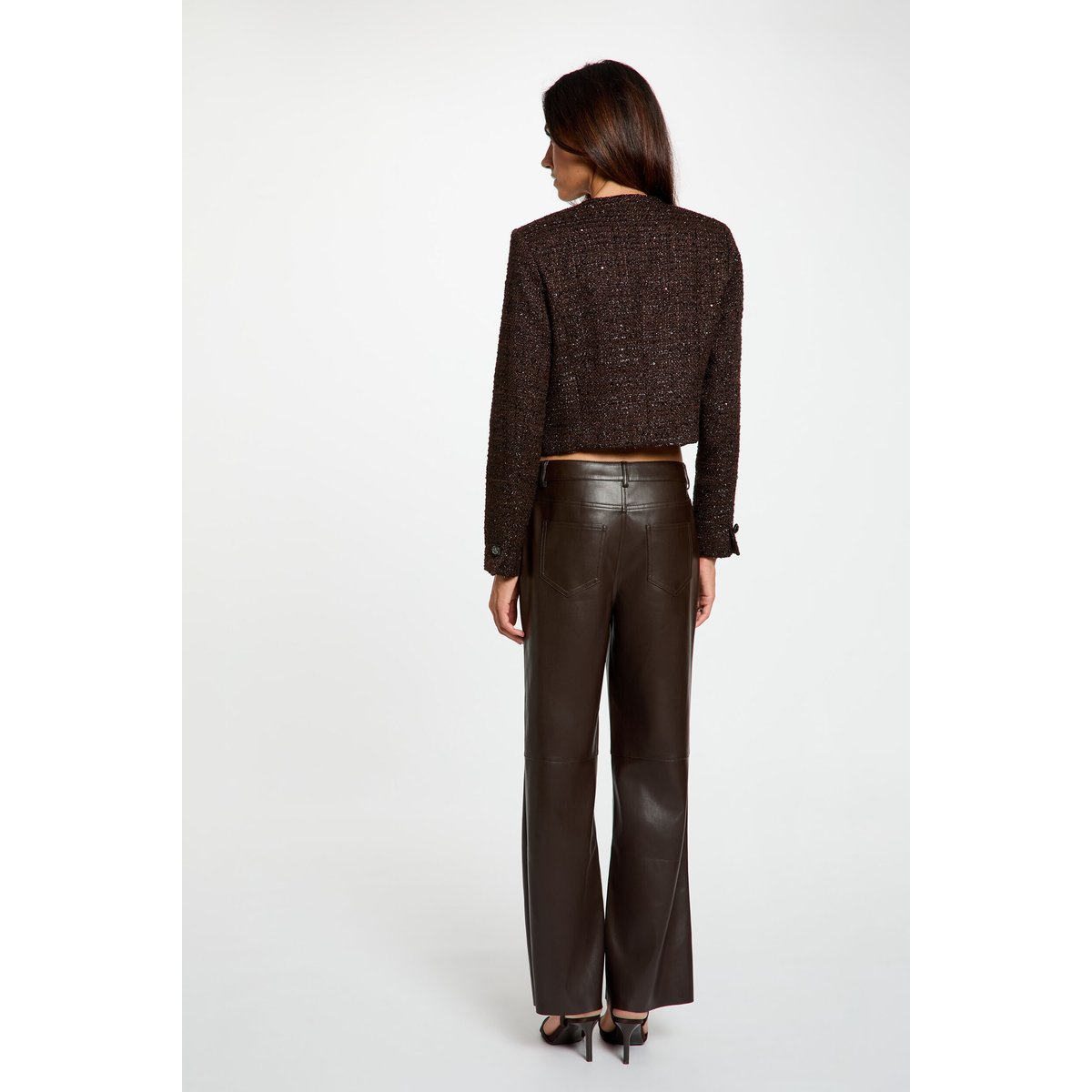Veste ajustée col rond marron foncé, MORGAN