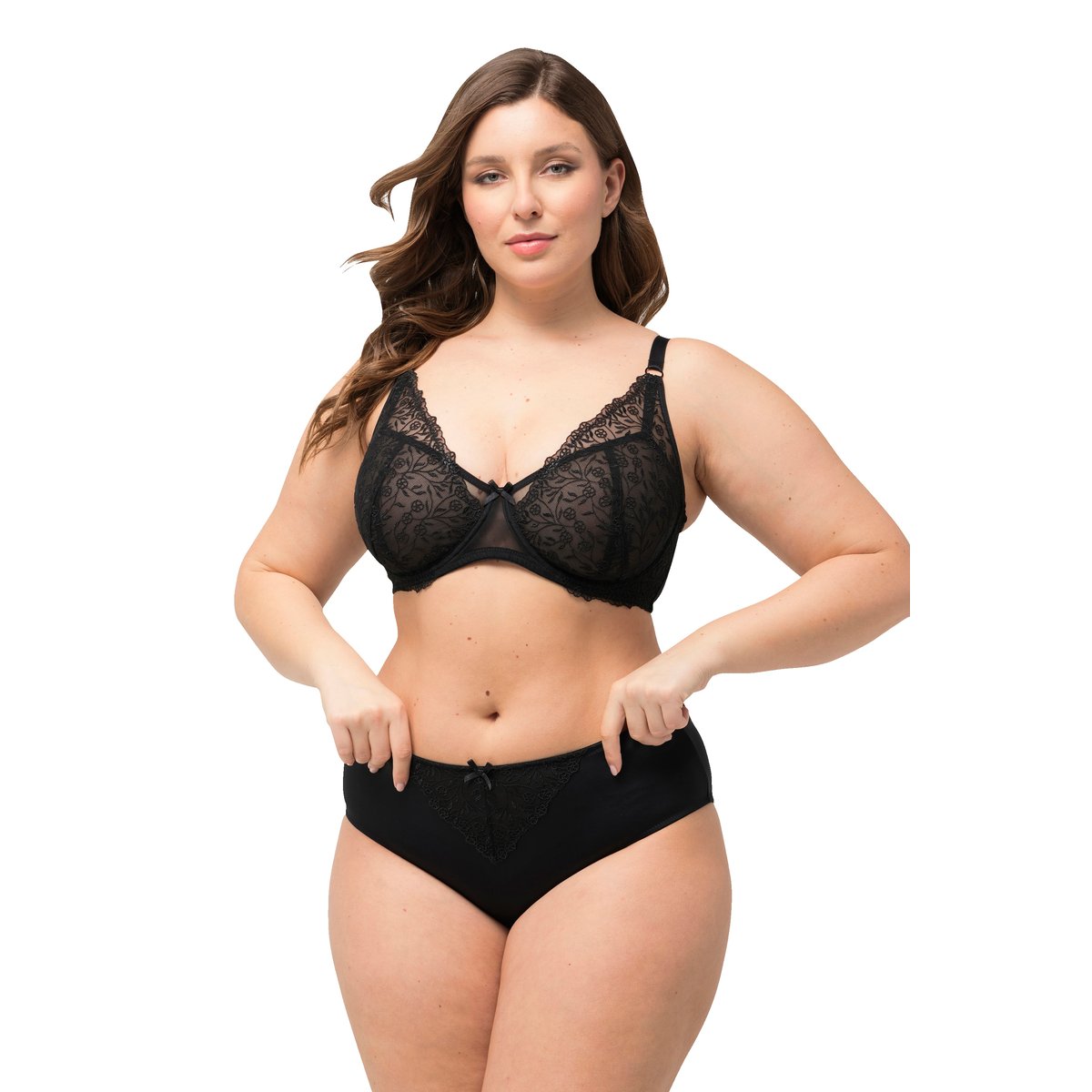 Culotte midi avec empiècement en dentelle noir, ULLA POPKEN