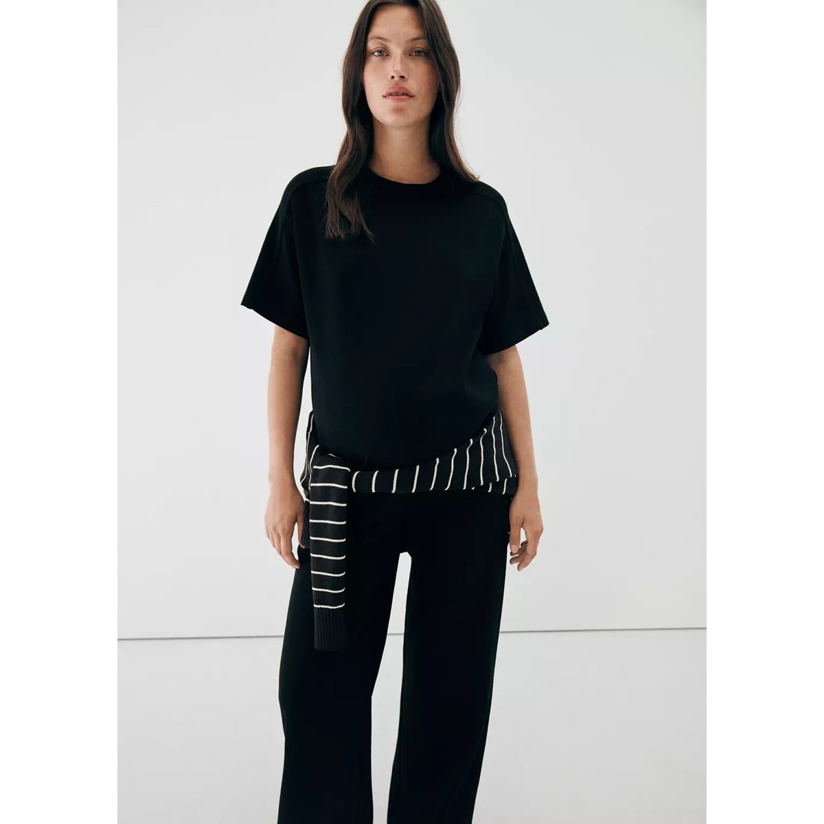 Pantalon droit maille fine noir, MANGO