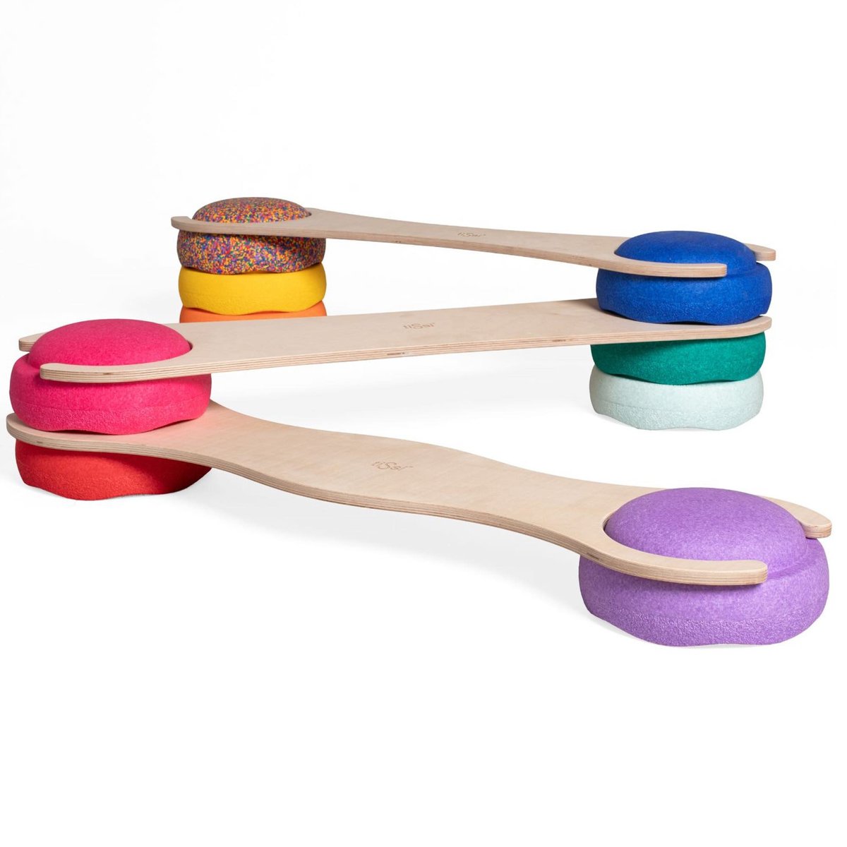 Lot de 3 planches d'équilibre compatibles Stapelstein bois naturel, TISSI
