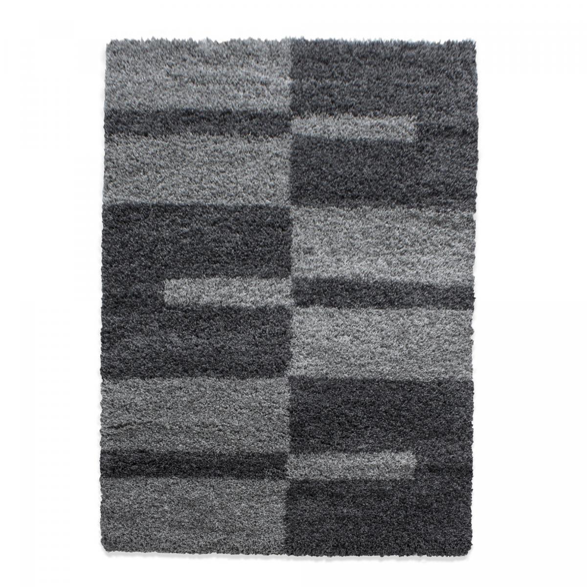 Tapis poils longs shaggy tissé motif géométrique RECTAN gris clair, gris foncé, UN AMOUR DE TAPIS