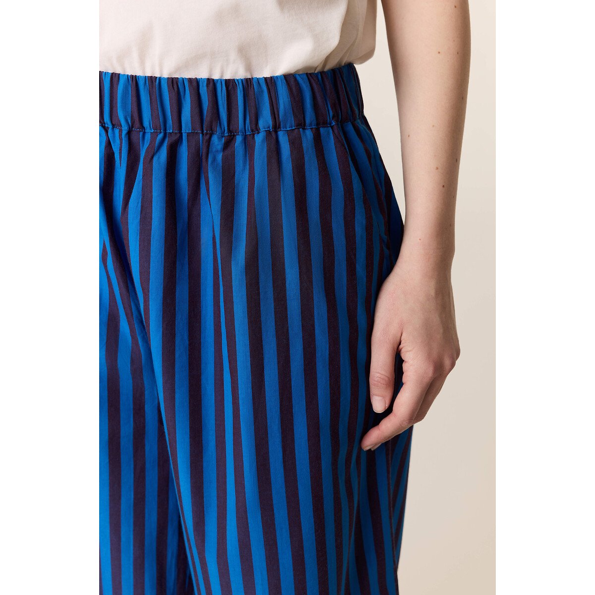 Pantalon large rayé à taille élastiquée, PARTOS rayé bleu, LEON & HARPER