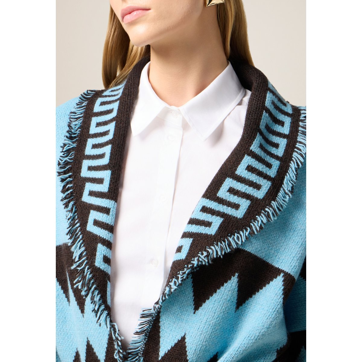 Cardigan jacquard à franges light - blue, OLTRE