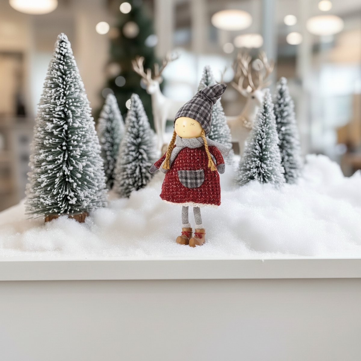 Figurine de noël fillette debout en résine H33 OLAF rouge et gris, SIA DECO