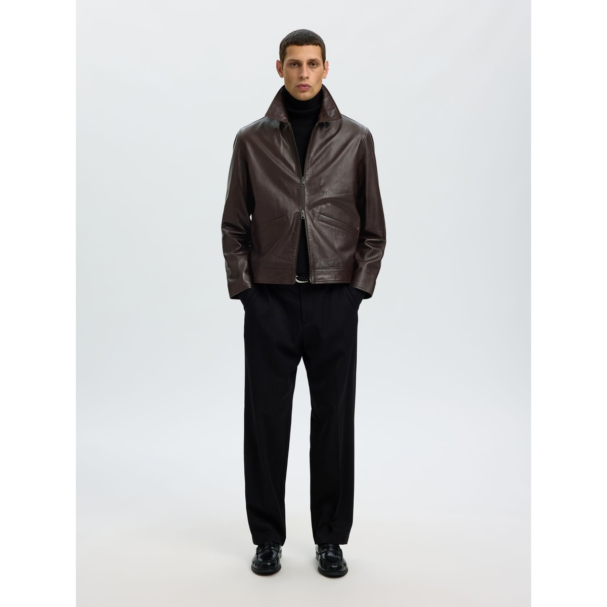 Veste En Cuir marron - demitasse1, SELECTED