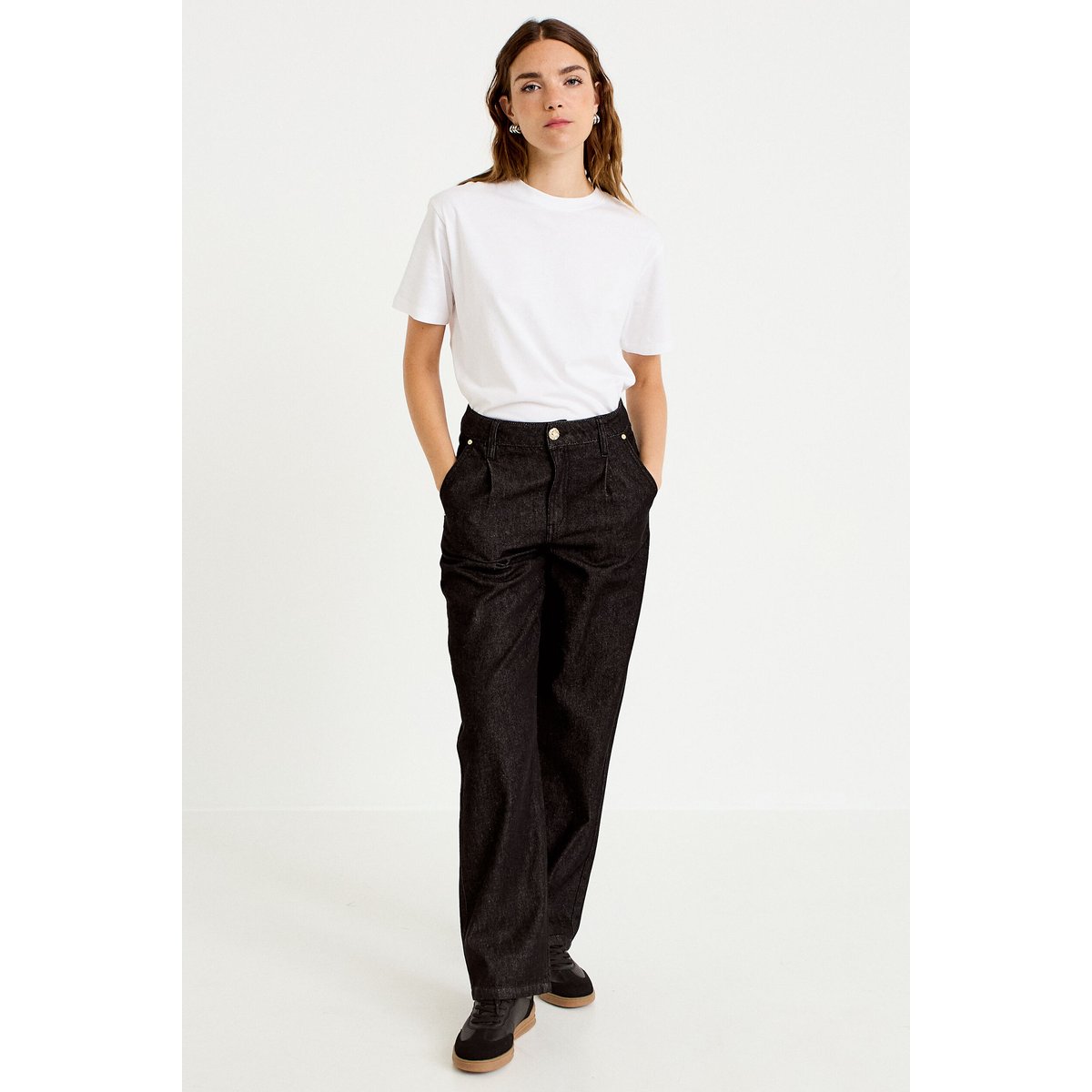 Jean wide leg taille haute denim noir, CACHE CACHE