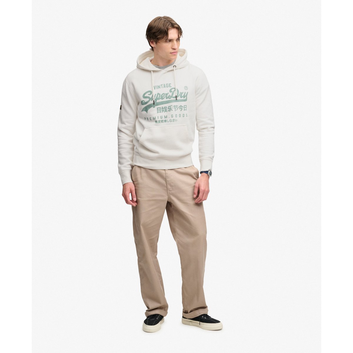 Sweat à capuche Vintage Logo Classic blanc hivernal, SUPERDRY