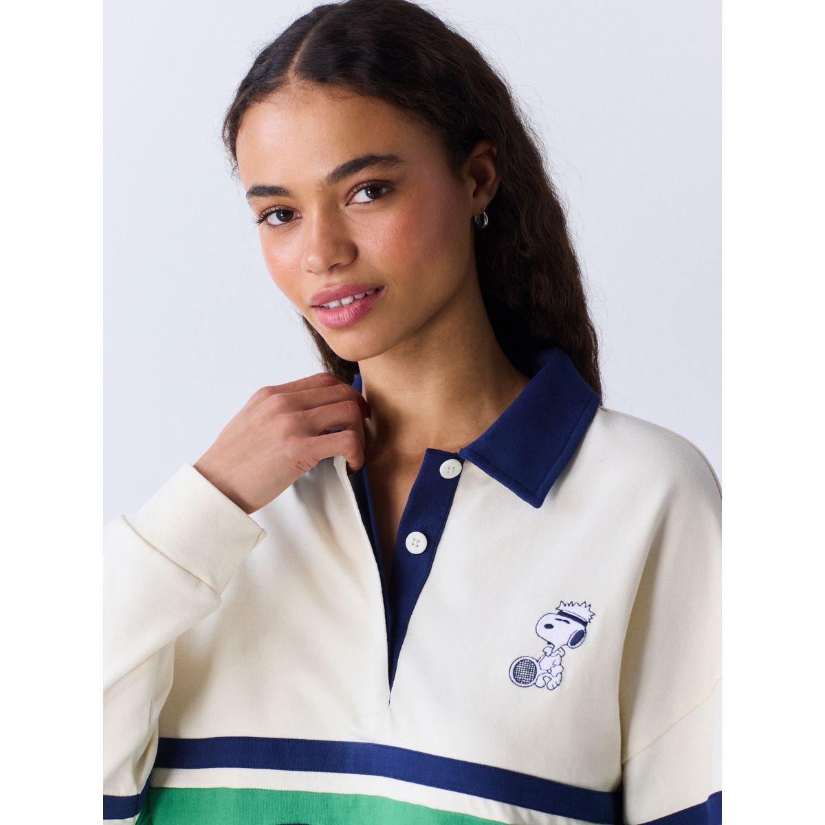 Chemise de rugby rayée snoopy sous licence crème écru, NEXT