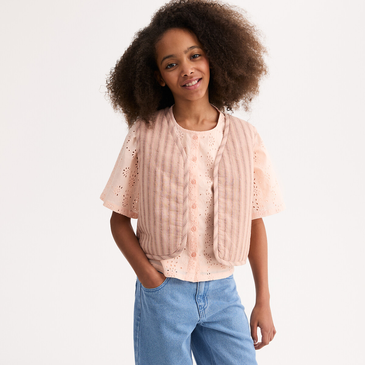 Gilet sans manches, en coton et lin rayé, LA REDOUTE COLLECTIONS