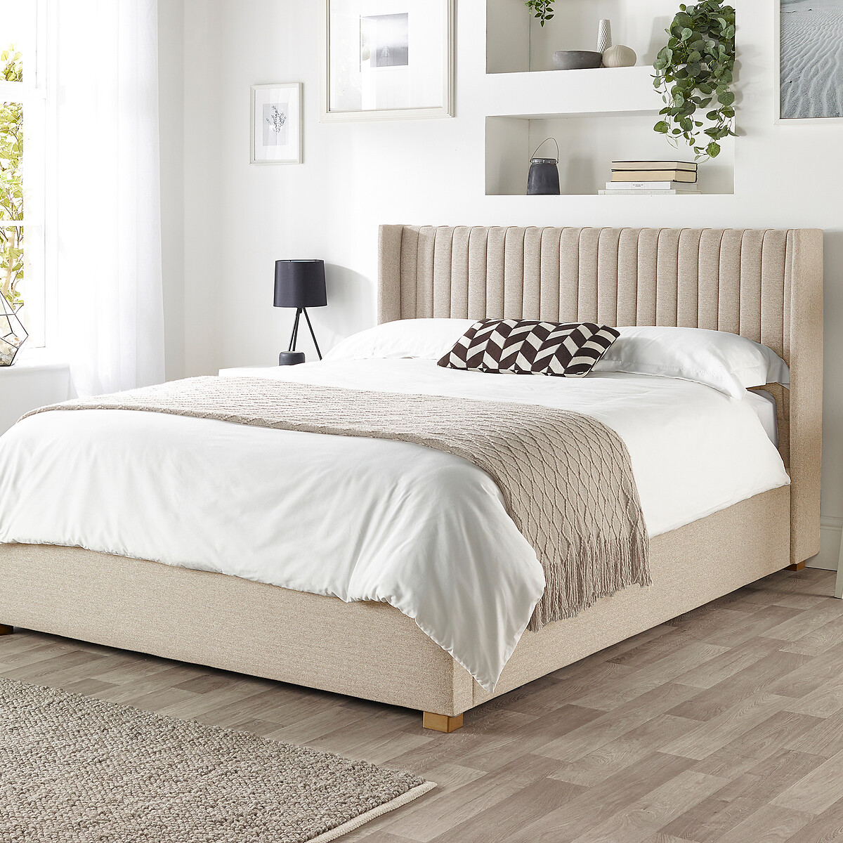 Soho Fabric Ottoman Storage Bed with Upholstered Winged Headboard natural, CATHERINE LANSFIELD