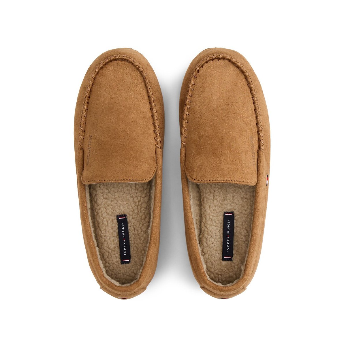 Chaussons pantoufles en cuir suède camel, TOMMY HILFIGER