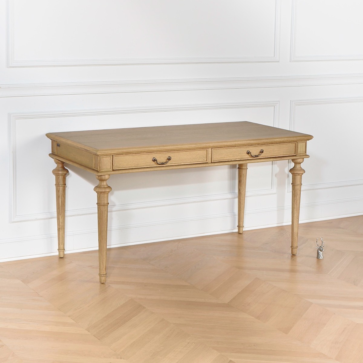 Bureau style shabby chic, plateau en chêne, 2 tiroirs YVAN marron, ROBIN DES BOIS